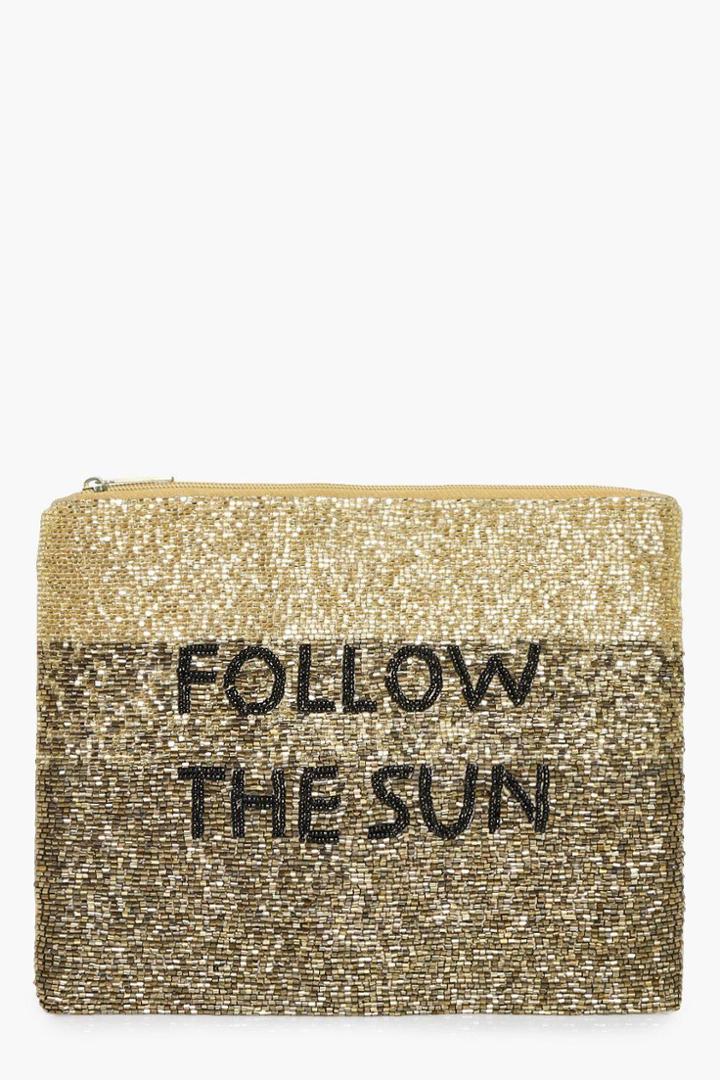 Boohoo Eve Follow The Sun Slogan Embellished Clutch Gold
