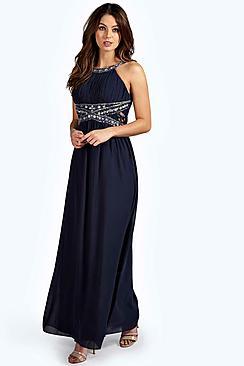 Boohoo Katie Embellished Lace Detail Chiffon Maxi Dress