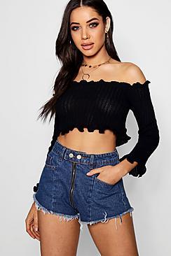 Boohoo Lettuce Hem Rib Crop Jumper