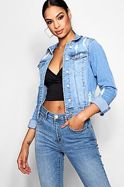 Boohoo Lena Slim Fit Distressed Denim Jacket