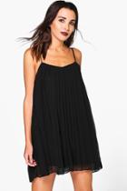 Boohoo Lucy Strappy Pleated Swing Dress Black
