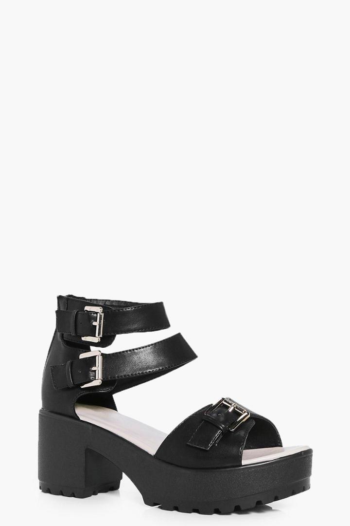 Boohoo Imogen Buckle Trim Cleated Peeptoe Sandal Black