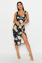 Boohoo Cupped Strappy Floral Split Midi Dress