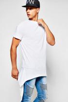 Boohoo Longline T-shirt With Split Dip Hem White