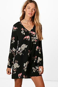Boohoo Tie Neck Shift Dress