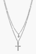 Boohoo Nancy Diamante And Cross Layered Necklace Silver