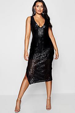 Boohoo Plus Sequin Stripe Midi Dress