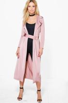 Boohoo Deborah Ring Detail Slinky Maxi Trench Mauve