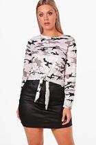 Boohoo Plus Sara Jersey Long Sleeve Camo Top