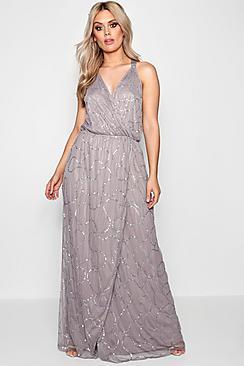 Boohoo Plus Sasha Plunge Wrap Front Sequin Maxi Dress