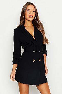 Boohoo Petite Self Belt Button Blazer Dress