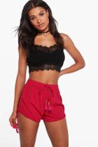 Boohoo Tina Tassel Trim Solid Colour Shorts Pink