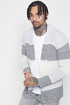 Boohoo Colour Block Knitted Edge To Edge Cardigan