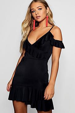 Boohoo Rebecca Ruffle Shoulder Tea Dress