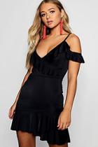 Boohoo Rebecca Ruffle Shoulder Tea Dress