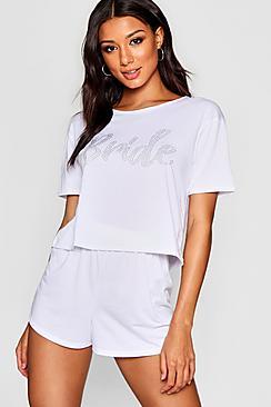 Boohoo Diamante Bride Pj Short Set