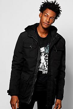 Boohoo Banded Hooded Parka With Patch Pockets