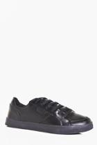 Boohoo Pu Lace Up Trainers With Perforated Panels Black
