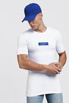 Boohoo Muscle Fit Blue Box Logo Print T-shirt