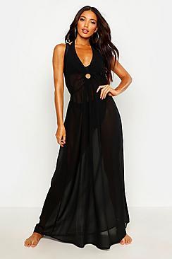 Boohoo Ring Halter Beach Maxi Dress