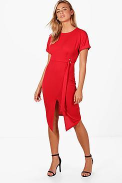 Boohoo Olivia D-ring Belted Midi Dress