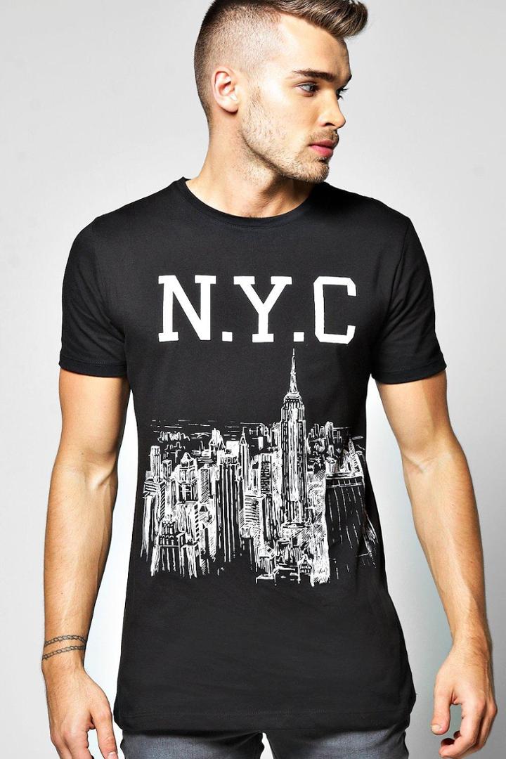 Boohoo Longline Nyc T Shirt Black