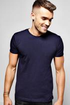 Boohoo Crew Neck T-shirt With Rolled Sleeve Navy
