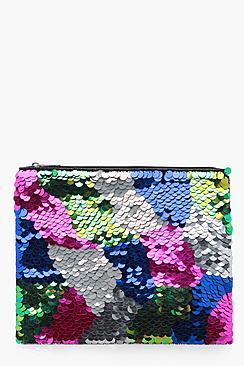 Boohoo Heidi Oversized Sequin Ziptop Clutch Bag