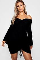 Boohoo Plus Ruched Bardot Knitted Bodycon Dress