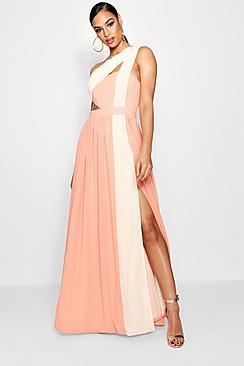 Boohoo Boutique Ria Cut Out Colour Block Maxi Dress