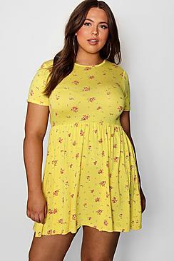 Boohoo Plus Megan Floral Short Sleeve Smock Dress