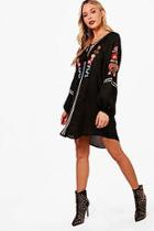 Boohoo Camille Embroidered Tassel Smock Dress