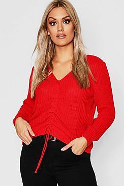 Boohoo Plus Ruched Front Knitted Sweater