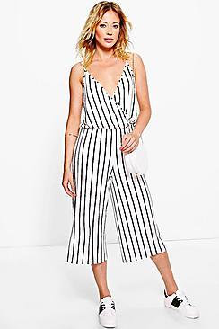 Boohoo Lura Striped Culottes Wrap Front Jumpsuit