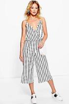 Boohoo Lura Striped Culottes Wrap Front Jumpsuit