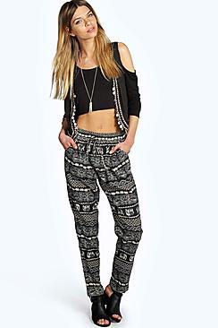 Boohoo Rita Elephant Print Tapered Trousers