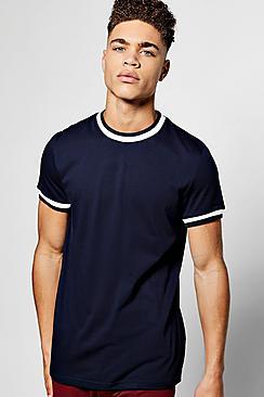 Boohoo Crew Neck Contrast Rib T Shirt