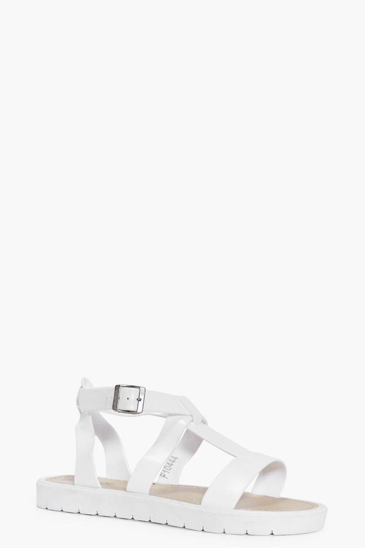 Boohoo Isabella Multi Strap Flat Cleated Sandal White
