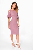 Boohoo Grace Open Shoulder Bell Sleeve Midi Dress Mauve