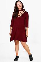 Boohoo Plus Harriet Lace Up High Neck Swing Dress