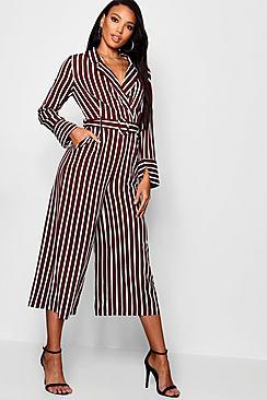 Boohoo Pyjama Style Striped Culotte Jumpsuit