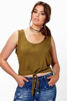 Boohoo Plus Cammie Knot Detail Top Olive