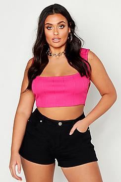 Boohoo Plus High Rise Stretch Denim Short