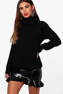 Boohoo Petite Jade Roll Neck Oversized Jumper