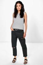 Boohoo Hatty High Rise All Over Ripped Boyfriend Jeans Black