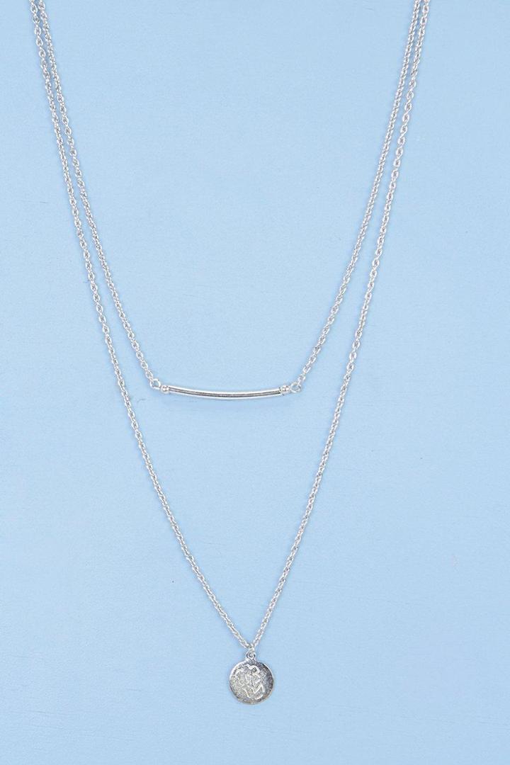 Boohoo Evette Layered Bar And Coin Necklace Silver