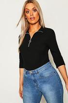 Boohoo Plus Turtle Neck Zip Front Rib Top