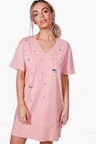 Boohoo Rosie Choker Jewelled T-shirt Dress