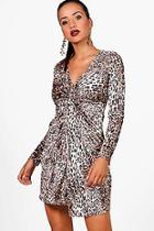 Boohoo Tara Velvet Leopard Long Sleeve Dress