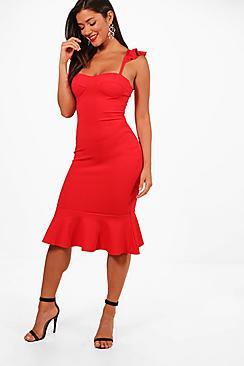 Boohoo Eliza Frill Hem Strappy Midi Dress